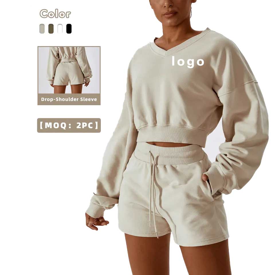 Loose Long-Sleeved Women Sports Yoga shirt V-Neck Pullover Casual Tops Outdoor Sweatshirt