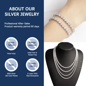 Goldleaf Jewelry Hot Sell 3mm-5mm D Color VVS Moissanite Tennis Chain Necklace Bracelet 925 Sterling Silver Moissanite Chain