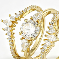925 Sterling Silber Vergoldetes Ringset für Damen Kubisches Zirkonia Marquise Verlobungs-Ehering Stapelbares 3-teiliges Ringset