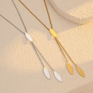 NIMAI3リーフY字型ロングネックレスレディースステンレススチールジュエリー18Kゴールドメッキロープチェーンペンダントネックレス女の子のギフト用 - Product Image 2