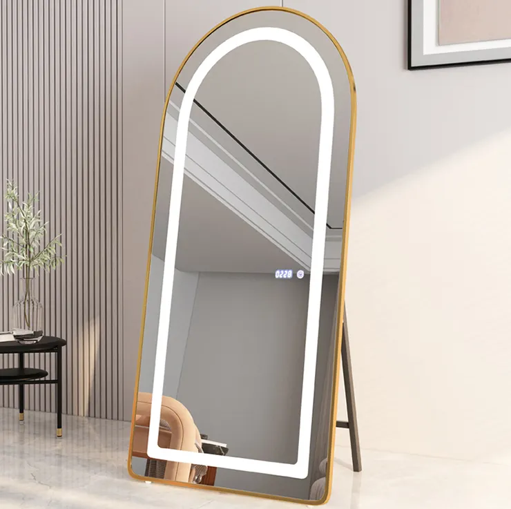 factory custom arched full-length led mirror large long whole body mirrors standing frameless glass wall mirror with light up