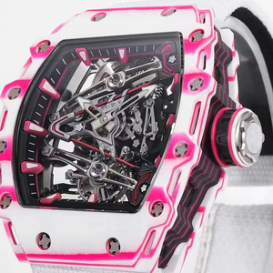 Montre automatique de luxe pour homme, boîtier blanc dégradé rose, mouvement mécanique creux, montre-bracelet sport style RM, bracelet en nylon - Product Image 3