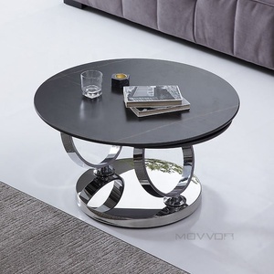 Italian Minimalism Marble Pattern Slab <strong>Tile</strong> Extendable Round Swivel Tempered Glass <strong>Coffee</strong> <strong>Table</strong> for Living Room Home Furniture - Product Image 2