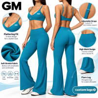 Ensemble de fitness GM en gros, 2 pièces, doux et crémeux, décolleté en V profond, taille haute, contrôle du tronc, pour Pilates et Yoga