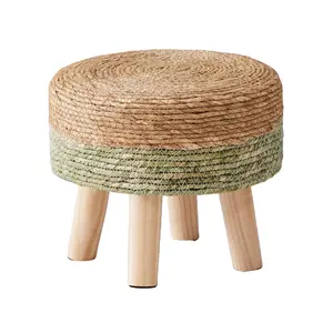 Taburete de pie redondo tejido a mano de hierba de mar al aire libre otomano de varios colores para sofá escritorio taburete de paso suave reposapiés acolchado