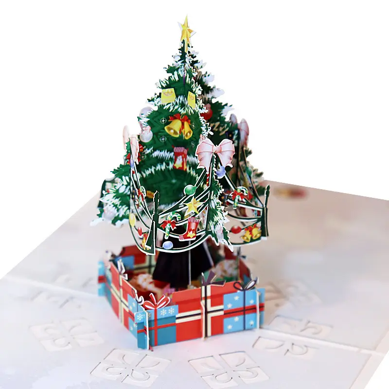 Pohon Natal tiga dimensi cetak warna XINDUO, pohon Natal 3D, kartu ucapan Thanksgiving Tahun Baru