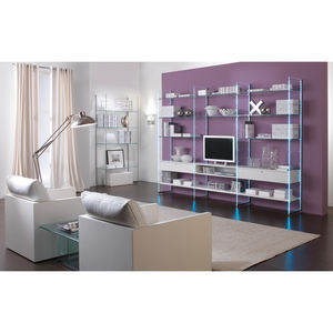 Vitrinas Modulares Combinables de Pared 303x40x H 220 Blanco Brillante con Tiras LED, Mueble para Sala de Estar - Product Image 1