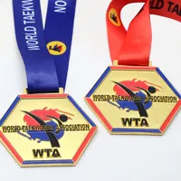 Medali Olahraga 2D/3D Logam Paduan Seng Berlapis Emas dengan Cat Enamel, Dapat Disesuaikan Secara Grosir, untuk Kung Fu, Taekwondo, Karate, Tinju, WKF, BJJ, Jiu Jitsu