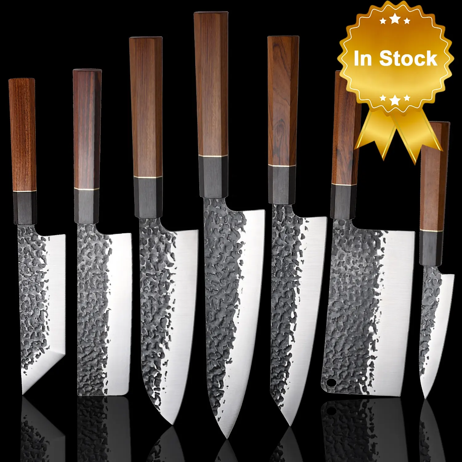 Çekiç dövme desen profesyonel mutfak bıçakları japon Kife Set sekizgen ahşap saplı mutfak şef bıçaklar seti