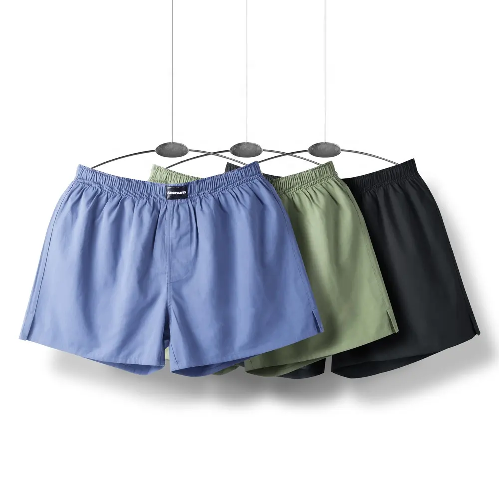 Custom Logo Woven Cotton Solid Color Gray Blue Xxl Leisure Pants Custom Shorts For Men