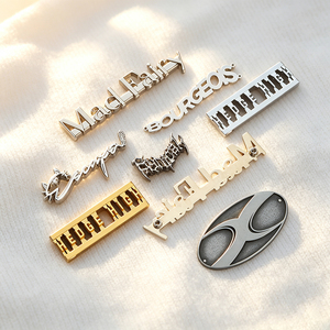 Etiqueta metálica premium personalizada con letras en relieve, etiqueta de marca en relieve de aleación de zinc galvanizada para ropa urbana y bolsos. - Product Image 1