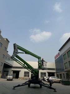 Elevador hidráulico eléctrico de 12 metros, <span class=keywords><strong>cesta</strong></span> de capacidad de 200kg, elevador para hombre, plataforma aérea, remolque <span class=keywords><strong>remolcable</strong></span>, recolector de cerezas montado - Product Image 4