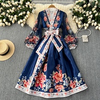 Robe Midi Vintage Grande Taille pour Femmes, Robe Élégante en Dentelle Imprimée Coupe Empire