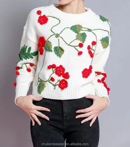 Custom Women Sweater Long Sleeve Knitwear Crew Neck Ladies Clothes Girl Knitted Pullover Embroidery Sweater Women