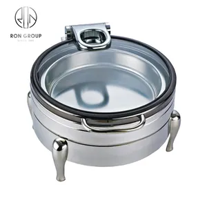 hot sale commercial hotel restaurant buffet party round server food warmers glass lid stainless steel hot pot chafing dishes