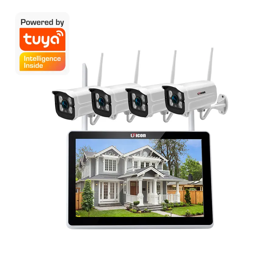 H.265 4CH 8CH Tuya CCTV Camera System Waterproof Wifi Camera NVR Kit mit 12 zoll Monitor