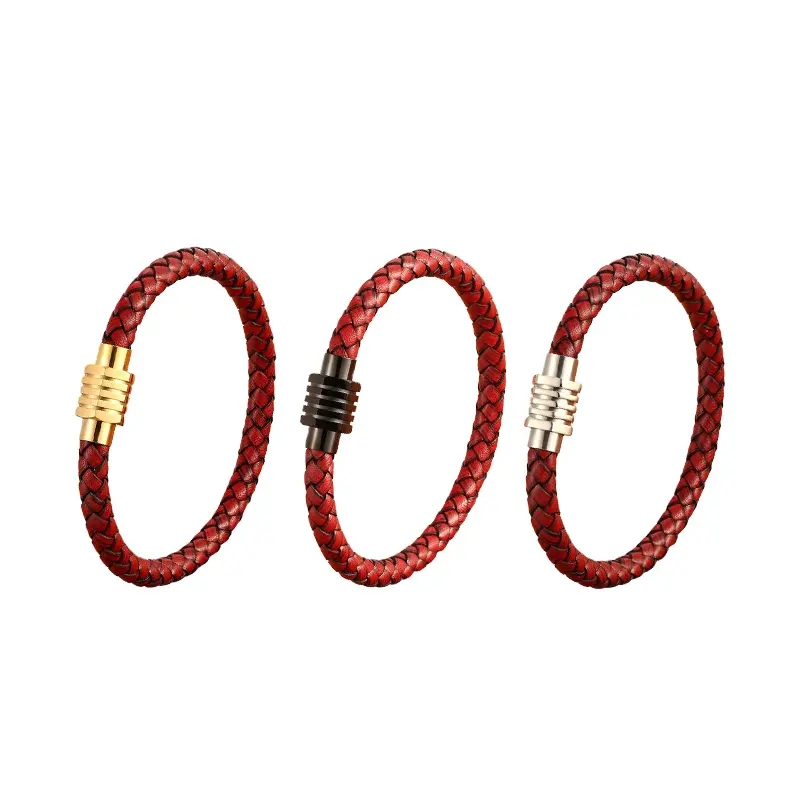 Personality Shi Jia couple transfer beads red leather rope leather braided hand rope bracelet