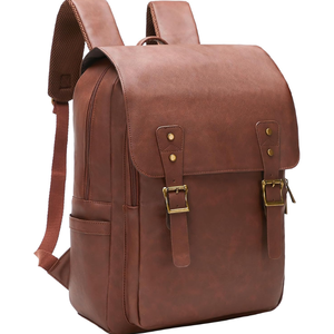 Sac à dos vintage en cuir véritable avec fermeture à loquet et bandoulière arquée, multifonctionnel, grande capacité 20-35L - Product Image 1
