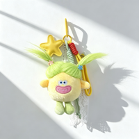 Porte-clés en peluche monstre aux cheveux désordonnés, design anime amusant, poupée en peluche douce et durable, avec cordon tressé, accessoire de sac polyvalent