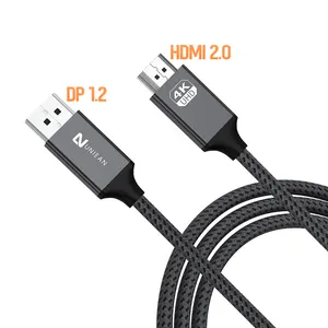 Verified Pro Custom Manufacturer Display Port 1.2 Cables 4K Nylon Braided UHD Displayport to Hdmi DP Hdmi 2.0 Video Cable