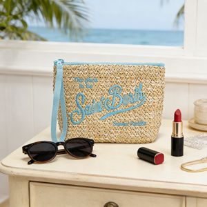 Borsa per il Trucco in Paglia, <span class=keywords><strong>Pochette</strong></span> da Polso, Borsa da Viaggio per Cosmetici con Cerniera, Borsa Portatile per Articoli da Toeletta e Cura della Pelle per Donne e Ragazze - Product Image 1