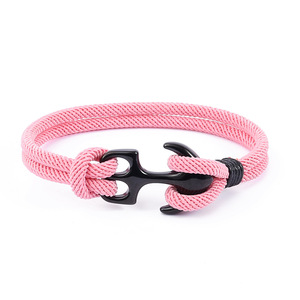 Personalized Jewelry Gift for Unisex Double Layer Milan Rope Nautical <b>Wrap</b> Bracelet <b>Black</b> Stainless Steel Anchor Cuff Bracelet - Product Image 2