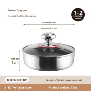Poêle à frire antiadhésive en acier inoxydable <span class=keywords><strong>pour</strong></span> cuisinières à <span class=keywords><strong>induction</strong></span>, gaz, électriques, céramiques, camping, portable, œufs, steaks - Product Image 5