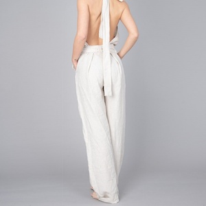 Mono de lino OEM de gran venta con espalda descubierta, mono de lino suelto, mono cruzado informal - Product Image 3