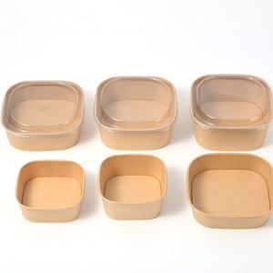 Bol à salade carré en papier kraft écologique avec couvercle, compatible micro-ondes, récipient alimentaire jetable à emporter, logo personnalisé accepté - Product Image 1