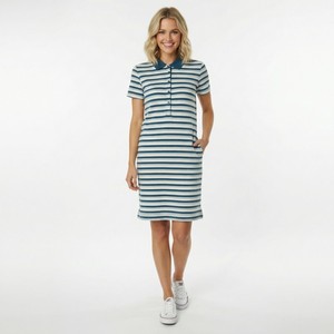 Abito midi estivo casual da donna <span class=keywords><strong>a</strong></span> <span class=keywords><strong>righe</strong></span> <span class=keywords><strong>blu</strong></span> <span class=keywords><strong>e</strong></span> bianche con colletto <span class=keywords><strong>a</strong></span> risvolto, maniche corte <span class=keywords><strong>e</strong></span> vestibilità ampia <span class=keywords><strong>a</strong></span> trapezio - Product Image 1