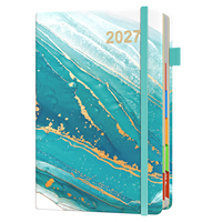 Agenda 2027 A5 relié rigide, motif marbré avec impression dorée, élastique, onglets mensuels, haute qualité, écriture facile