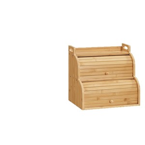 Boîte à pain en bambou à 2 niveaux, rangement de comptoir de cuisine en bois pour le pain et les aliments, couleur bois naturel - Product Image 4