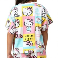Ensemble deux pièces RioLeaf personnalisé pour filles, imprimé dessin animé automne, décontracté, en coton élasthanne écologique, short et haut à manches courtes, tous logos