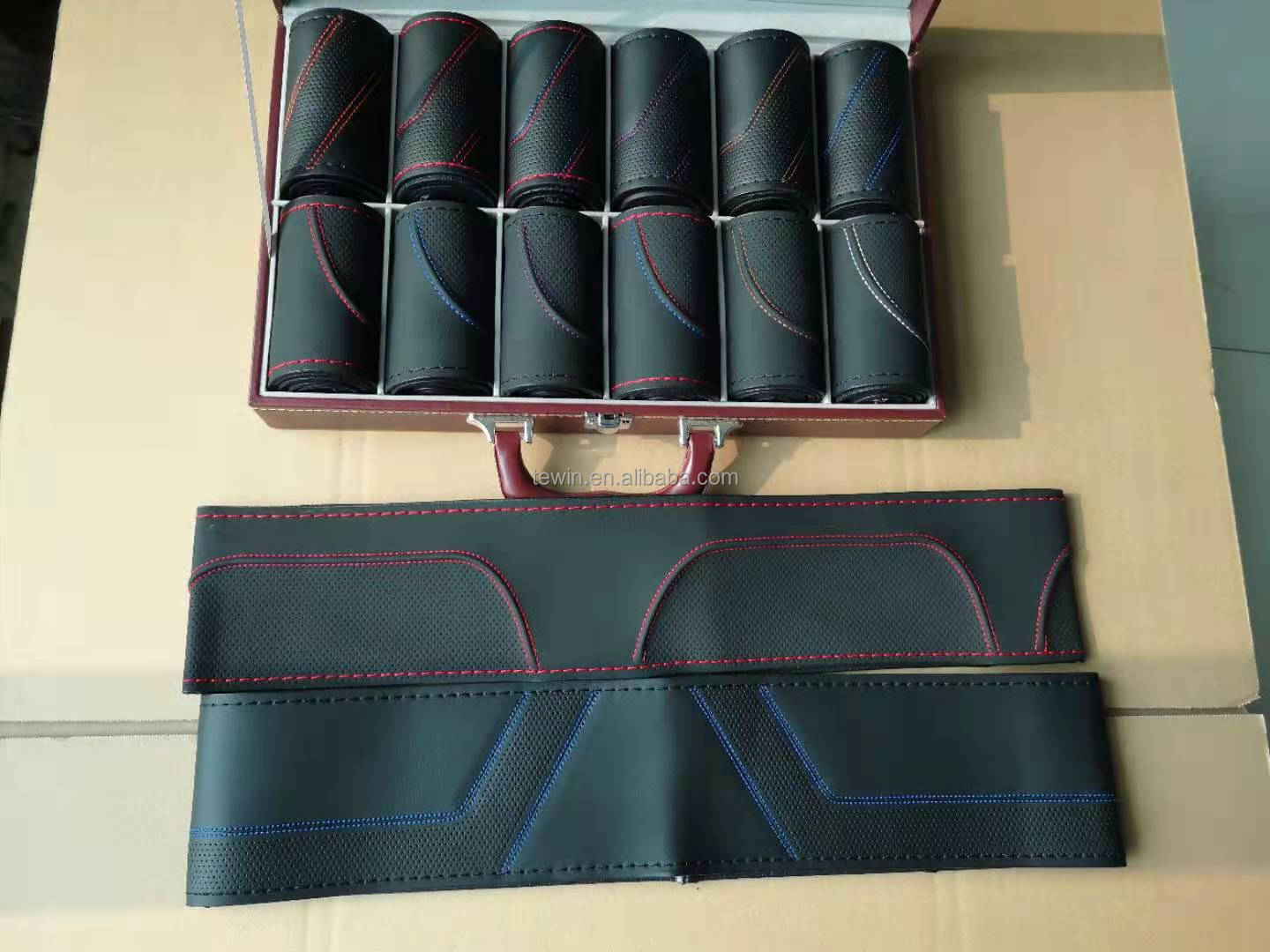 Factory Cheap DIY Car Nappa Steering Wheel Covers with Needle and Thread by Guangzhou Tewin - Model