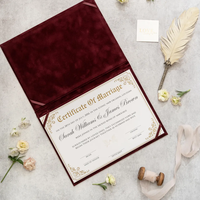 Porte-certificat de mariage élégant en velours de qualité avec feuille personnalisée, couverture de document élégante, utilisation pour la cérémonie de mariage, la mémoire de l'événement