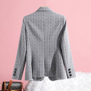 Women's Blazer Light Gray Stripe Polyester Anti-Wrinkle Spring Autumn Style - Product Image 4