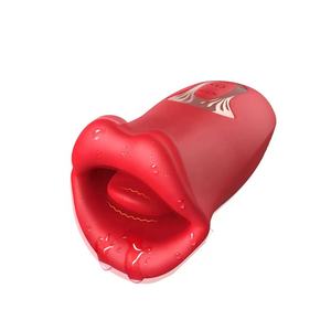Vibrateur lingual vibrant en silicone réaliste pour femme, avec mouvement automatique, pour usage sexuel, stimulation par succion et léchage. - Product Image 1