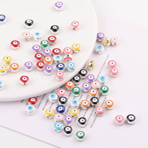 Cuentas sueltas acrílicas de ojo turco, redondas de 8mm, para fabricación de joyas, accesorios de manualidades, color aleatorio, superficie plateada - Product Image 2