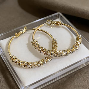 Tiyo Women's Hoop Earrings Zinc Alloy 14K Gold Plated Silver Channel Setting Round <b>Studs</b> Trendy Party Jewelry - Product Image 2