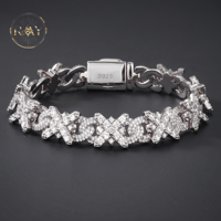 Perhiasan Fashion Hop Logo Kustom 11mm Perak Sterling 925 VVS Moissanite Gelang Tenis Bunga Salib Berlapis Emas Rhodium GRA