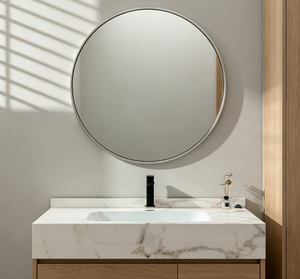 Modern Round Wall-Mounted Smart LED Anti-Fog Bath <b>Mirror</b> with Touch Switch <b>Silver</b> Metal Frame for Home Use - Product Image 4