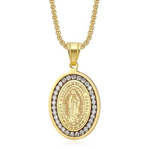 Yunnique-collar con colgante ovalado chapado en oro de acero inoxidable con incrustaciones de circón, regalo de joyería de moda unisex - Product Image 5