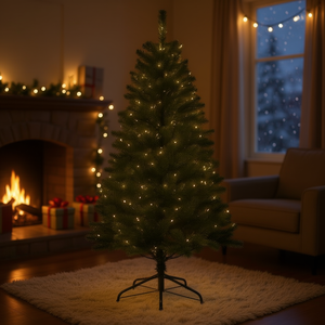 Sapin de Noël artificiel DB de 1,80 m, pré-éclairé, aiguilles de pin, support métallique, lumières LED chaudes, décoration intérieure pour les fêtes - Product Image 2