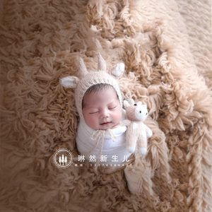 Nouveau-né Photographie Props <span class=keywords><strong>Kit</strong></span> <span class=keywords><strong>Tricot</strong></span> Angora Vache Chapeau Beige Alpaga Bull Jouet Neutre Photo Prop <span class=keywords><strong>Bonnet</strong></span> Crochet Bébé Posant Poupée - Product Image 5