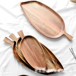 Acacia Wood Leaf Shaped <b>Tray</b> Solid Wood Household Serving Plate For Bread Fruit <b>Tea</b> Japanese Style - Product Image 2