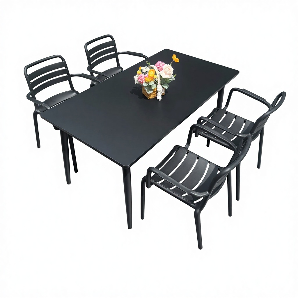 150cm long table + 4 armchairs