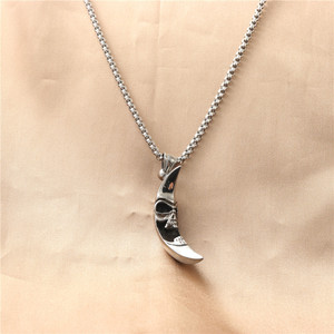 Pendentif lune en acier inoxydable, collier unisexe, design géométrique rétro 12072 - Product Image 1