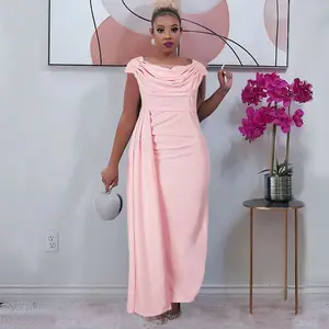 2024 Modest African Women Bridesmaid Wedding Summer Long Maxi Solid Dress Sleeveless Robe Femme K0239