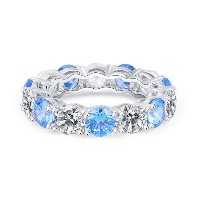 925 Sterling Silver Eternity Ring for Women 3mm Band Width Alternating Two Tone Cubic Zirconia Stackable CZ for Weddings Parties