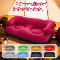 Canapé Gonflable Double Décontracté Floqué avec Accoudoirs et Dossier, Chaise Gonflable Double Floquée Portable pour Tente Extérieure